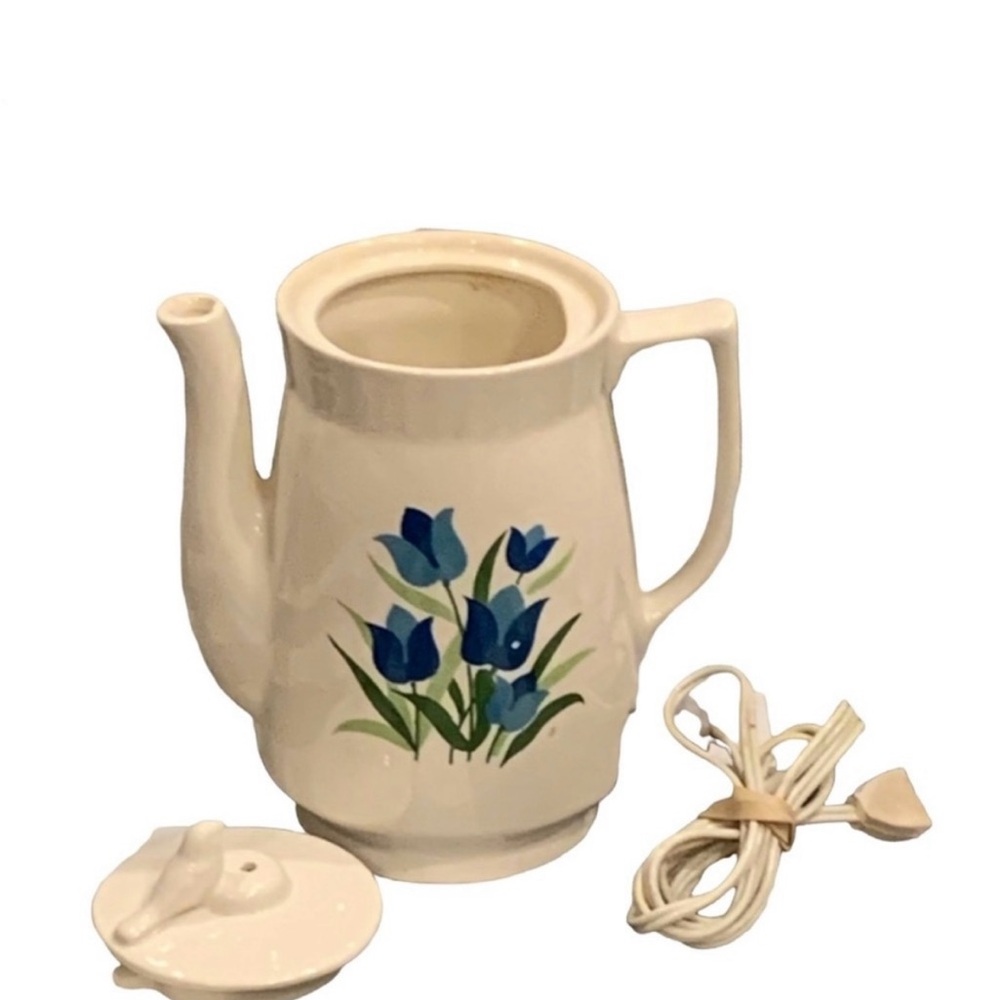 Tea pot, made in Japan, 1950s spring flower electric teapot. Still works.